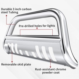 YITAMOTOR Bull Bar Compatible for 2005-2015 Toyota Tacoma, Silver Brush Push Grille Guard Front Bumper