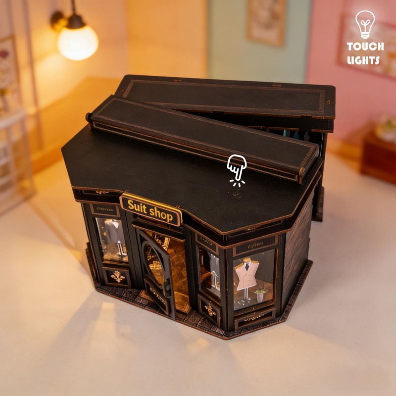 Gosikee Book Nook Kit LED Wooden Miniature Suit Shop, 3D