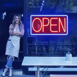 Open Signs for Business Ultra Bright LED Neon Open Signs for Business Storefront Window Glass Door Shop Store Florists Bar Salon Pubs with ON/OFF Switch (Blue/Red, 32 Inch)