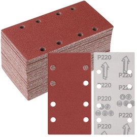 Sruhrak 50 pieces 93 x 185 mm sandpaper set, 220 grit, rectangular sanding pad with Velcro fastener, 8 holes, sanding sheet for rectangular sanders, Bosch sanders