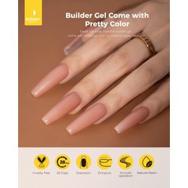BURANO 5 in 1 Builder Base Gel 0.5 oz, Builder Gel for Nails Hard Gel Nail Extension Quick Building Gel, Builder Gel in a Bottle for Nail Pro & Beginner (NUDE)