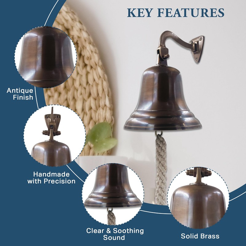 Solid Brass Wall Mounted Ship Hanging Antique Brass Bell for