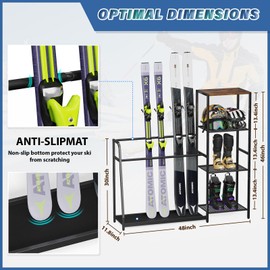 Freestanding Snowboard Rack - 4 Pair Ski, 3 Pack Snowboard, Boot, Pole, Goggles, Helmet Rack for Garage, Shed, Basement
