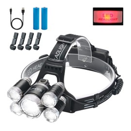 Vaasee Rechargeable Headlamp, 2000 Lumen Ultra Bright 5 LED Head Lamp for Adults, Waterproof Zoomable Headlight Flashlight, Work Outdoor Hard Hat Light for Camping Hiking Fishing Hunting