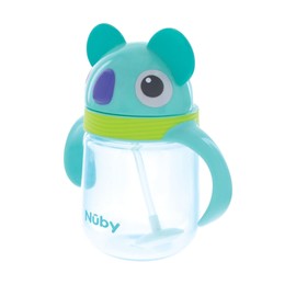 Nuby Clik-it Soft Silicone Straw Trainer Cup – No Spill, 360 Weighted Straw, Click Lid to Lock, 8oz Baby Straw Cup for Toddlers, 12m+, Koala