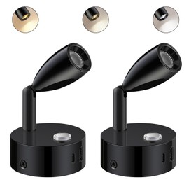 ERWEY 2 x 12 V LED Reading Lamps, Motorhome, Continuous Brightness & 3 Colour Temperature Modes, Bed Lamp, Wall Lamp with Charging Function, USB A+C Connections, for Car, Van, Caravan, Interior