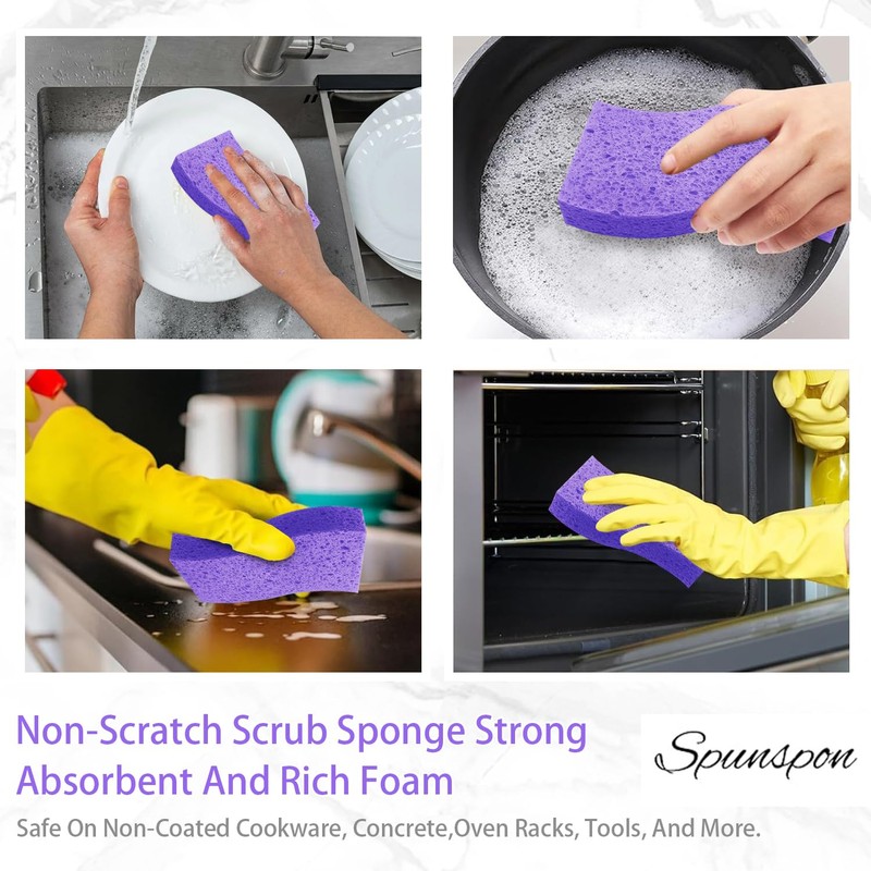 S-Shaped 6 Pack Non-Scratch Cellulose Scrub Sponge, Cellulose Sponges, Heavy