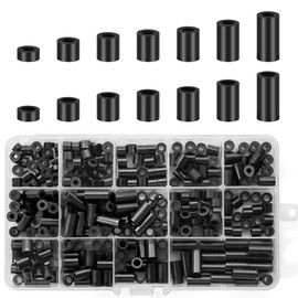 Pack of 360 ABS Spacers, Plastic, Round, Black, Spacer Sleeves M3 M4. Nylon Spacer Wall & Screws, Non-Threaded Column Spacers, Spacer Set with Storage Box