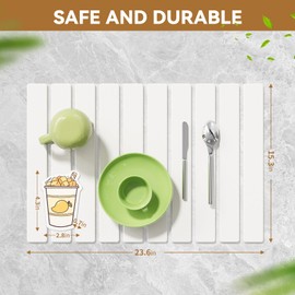 Large Stone Dish Drying Mats for Kitchen Counter,Foldable Quick Dry Stone Mat Kitchen,Eco-Friendly,Absorbent Diatomaceous Earth Mats for Dishes Bottles Cups Bathroom Any Countertop-White,23.6''x15.3''