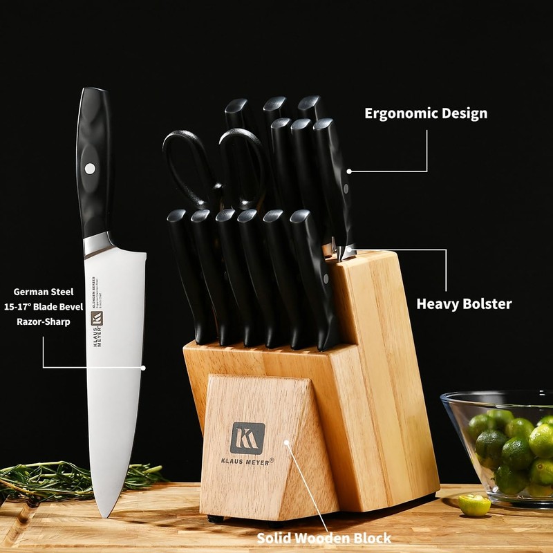 Klaus Meyer 15 Pieces Knife Set With Block, High Carbon