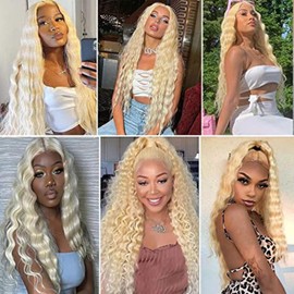 Weeybay 4x4 Curly 100% Unprocessed Lace Front Wigs #613 Blonde 8A Glueless Human Hair Wig 180% Density Blonde Color for Women 18 Inch