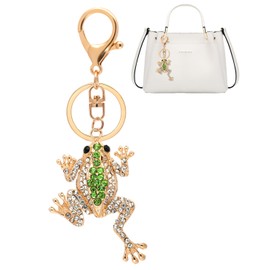Liobelon Frog Keychain Crystal Rhinestone Sparkling Keychain Cute Keychain Bag Pendant Handbag Purse Charm for Women Girls, White Green, Large