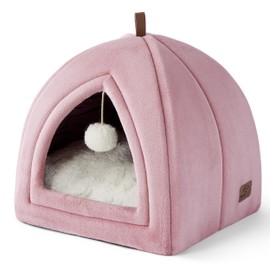Bedsure Cat Beds for Indoor Cats - 2 in 1 Cat Cave for Large Cats and Small Pets, Foldable Cat House Tent with Removable Washable Cushioned Pillow, Cat Hideaway with Non-Slip Bottom, Pink, 17.3 inches