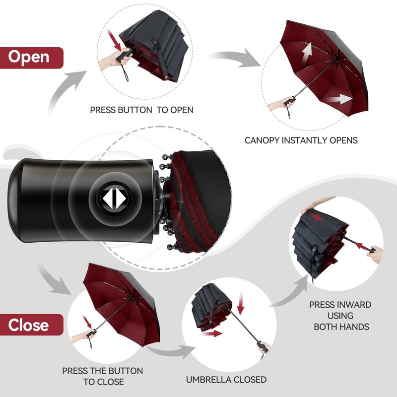 TechRise Umbrella, Compact Strong Windproof Automatic Umbrellas, Folding Lightweight, Portable