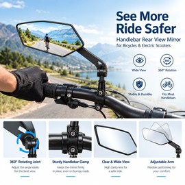 Bike Rear View Mirror for Cycling – Adjustable Rotatable Clear Reflection for Bicycle and Electric Scooter Handlebars