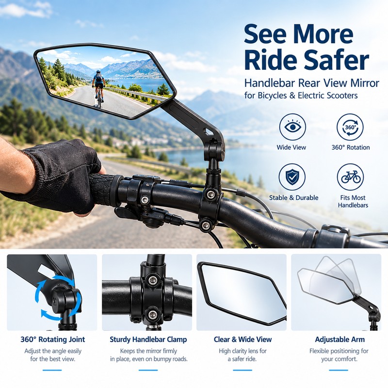 Bike Rear View Mirror for Cycling – Adjustable Rotatable Clear