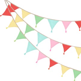PATIKIL Pennant Banner Flags with Tassel 2 Pcs, 10Pcs Double-Side Fabric Cotton Triangle Flags 8.5Ft Bunting Pennant Garland for Birthday Party Wedding Room Decor, Colorful Series