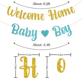 WeBenison It's a Boy Banner Welcome Home Baby Boy Gender Reveal Party Banner Supplies Pregnancy Announcement Baby Shower Party Decorations Gold Blue Glitter