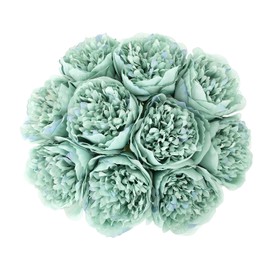 U'Artlines 10 Heads Artificial Peony Silk Flower Leaf Home Office Wedding Party Festival Bar Decor (Teal)