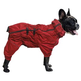 MOREZI Dog Raincoat, High Collar, Waterproof, Raincoat Set with Reflective Strips and Zips, Suitable for All Dog Types, Red-XXL
