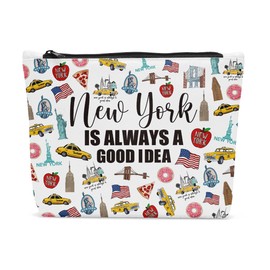 Sldpngo Funny New York Is Always A Good Idea Travel Makeup Bag New York Themed Girls Trip Gifts Favors New York Travel Lover Gifts for Women Her Travel Cosmetic Bag for Holiday Trip Vacation