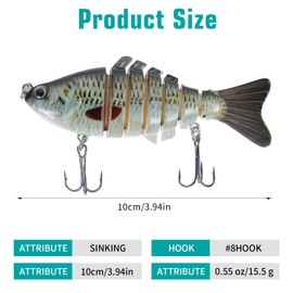 Ptwola 4 Pcs Realistic Fishing Lures Multi Jointed Fish Saltwater Freshwater Swimbait Crankbaits Family Gear Kits Lifelike Slow Sinking Swimming Bait for Bass Trout Crappie Walleye Pike Bluegill