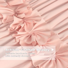 Homechoice Decor Luxurious Peach Pink Blackout Curtains with 3 Rows of Handmade Butterfly Flower Ruffles, Room Darkening and Soundproof Window Curtain 54" x 84", 2 Panels, Machine Washable (LQ-37)