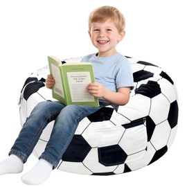 Lukeight Soccer Bean Bag Chair for Kids and Teens, Memory Foam Filled Floor Lounger, Washable Velvet Cover with Inner Liner, Beanbag Chair with Filling for Gaming and Reading, Large 27" D x 16" H