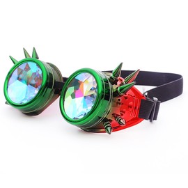 RuiJinGen Kaleidoscope Steampunk Goggles Rave Glasses Rainbow Prism Diffraction EDM Psychedelic Lenses (A14 GreenRed)