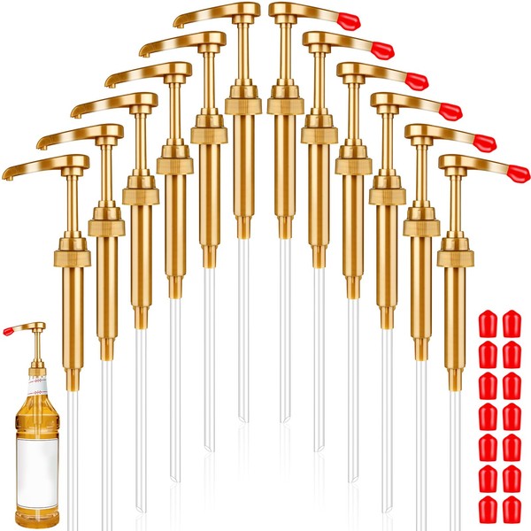 12 Pcs Syrup Pump, Yellow Pump with 20 Pcs Red