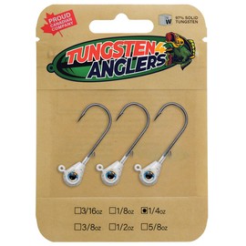 Tungsten 4 Anglers – 97% Pure Tungsten Forward Facing Live Sonar Sleek Bomb Jig Heads | 1/4 3/8 1/2oz. Damiki Rig with Bkk Hooks, 3pcs/Bag for Bass, Walleye, Pike Fishing (White, 1/4oz #3/0)