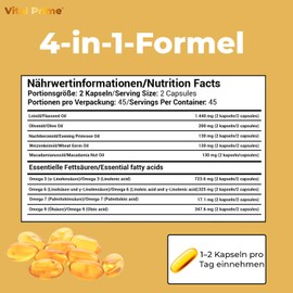 VITAL PRIME Omega 3 6 7 9 2800MG 90 Beads Enriched with Linseed Oil, Evening Primrose Oil, Olive Oil, Wheat Germ Oil and Macadamia Nuts Omega 3 6 7 and 9 in Soft Capsules