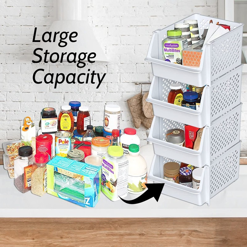 Skywin Stackable Storage Bins for Pantry - 8 Pack Stackable