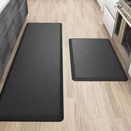 More Décor Anti Fatigue Kitchen Floor Mat, Standing Desk Mat, Double Pack, Non Slip, Waterproof - 0.47 Inches Thick - Rug Sizes 17.3" x 28" and 17.3" x 59" - Black
