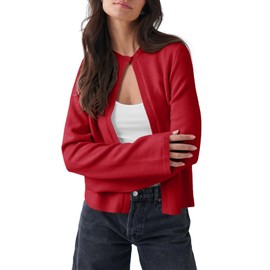 Saodimallsu Womens Lightweight Cardigans Open Front Long Sleeve One Button Casual Crewneck Loose Knit Shrug Sweater