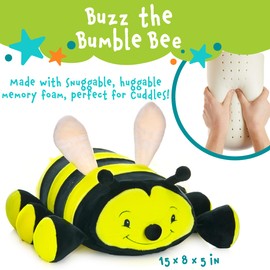 MEMORY MATES Buzz The Bumble Bee Memory Foam Pillow Plush with Kid's Diary That Stores in Belly Pocket, 15” Stuffed Animal, 6" Journal