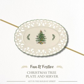 Spode Christmas Tree Oval Pierced Dish (14" x 9.5") - Festive Earthenware Serveware, Dishwasher Safe, Ideal for Christmas Dinner, Holiday Entertaining, Seasonal Celebrations, Winter-Themed Tableware