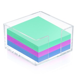 Acrylic Sticky Note Holder, Crystal Clear Sticky Note Dispenser for Desk Organization, 3 x 3 Self-Stick Note Pad Holder for Dorm Room Home and Office (Clear)