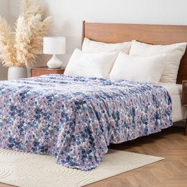 Sushing Luxury Printed Fleece Warm Blanket, Soft Lightweight Velvety Plush Throw for Couch and Bed, Cozy Comfy for All Seasons(White Purple Flowers, 70×90 Inches)