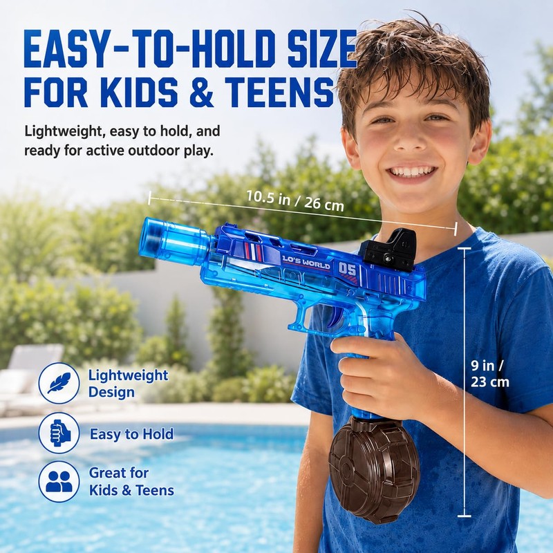 Hawdinoo Electric Water Gun Pistol with LED Lights, Sound Effects,