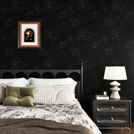 Black Silk Embossed Wallpaper Dark Floral Wallpaper Textured Peel and Stick Wallpaper Gothic Rose Wallpaper for Bedroom Living Room Vintage Floral Contact Paper for Walls Countertops, 23.6” x 118”