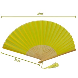 FANSOF.FANS Fabric Handheld Folding Hand Fan With a Tassel Grade A Bamboo Ribs for Women Girls Summer Party Event Favour Birthday Wedding Souvenir Gift (Lemon Yellow)