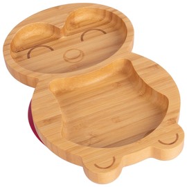 Tiny Dining Baby Plate with Suction Cup - Penguin - Red - Divided Non-Slip Bamboo Self-Feeding Baby Weaning Plate for Babies, Toddlers, Children