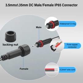 JSADZKJ 3.5mm x 1.35mm DC Waterproof Connectors Extension Cable 22AWG Male Female Plug Jack to Bare Wire Cord IP65 Waterproof Extension Cable for Security Camera, LED Strip Lights,40cm/2Pairs
