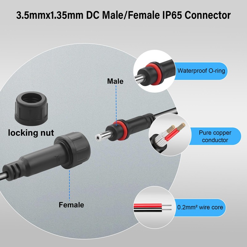 JSADZKJ 3.5mm x 1.35mm DC Waterproof Connectors Extension Cable 22AWG