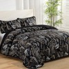 WONGS BEDDING Boho Quilt Set Queen,Black Paisley Floral Pattern Bedspread