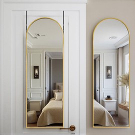 DMWOODFL Arched Over The Door Mirror 50x16 Full Length Hanging Mirror with Adjustable Height, Space-Saving, Shatterproof Tempered Glass & Aluminum Alloy Frame for Bedroom, Dorm, Entryway, Gold