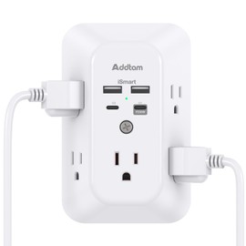 Outlet Extender Surge Protector - Addtam 5-Outlet Splitter with 4 USB Wall Charger(PD 30W), Multi Plug Wall Outlet Power Strip for Home, Dorm Room Essentials