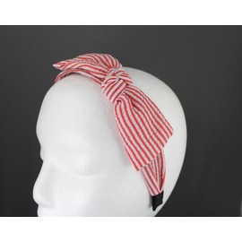 Fashion Accessories Now Red White seersucker removable bow head hair band 1 1/8 inches wide stripe fabric