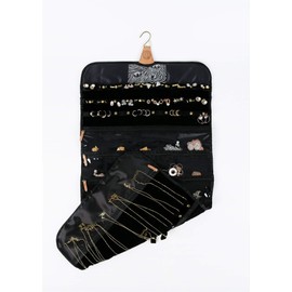 Angelina's Palace Tenby Jewelry Double Side Hanger Organizer Hook Hanging Closet Jewelry Storage Roll 24 Earring Ring Bars 28 Bracelet Pouches Watches Pocket 40 Necklaces Loops(Zebra)